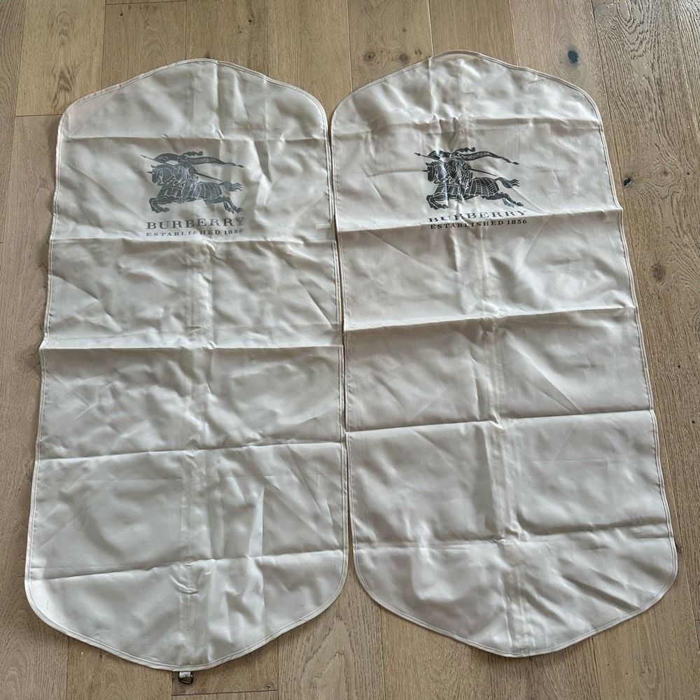 Lot of Two Burberry Garment Bag Travel Clothes Suit Jacket Case Nylon Tan - Picture 2 of 10